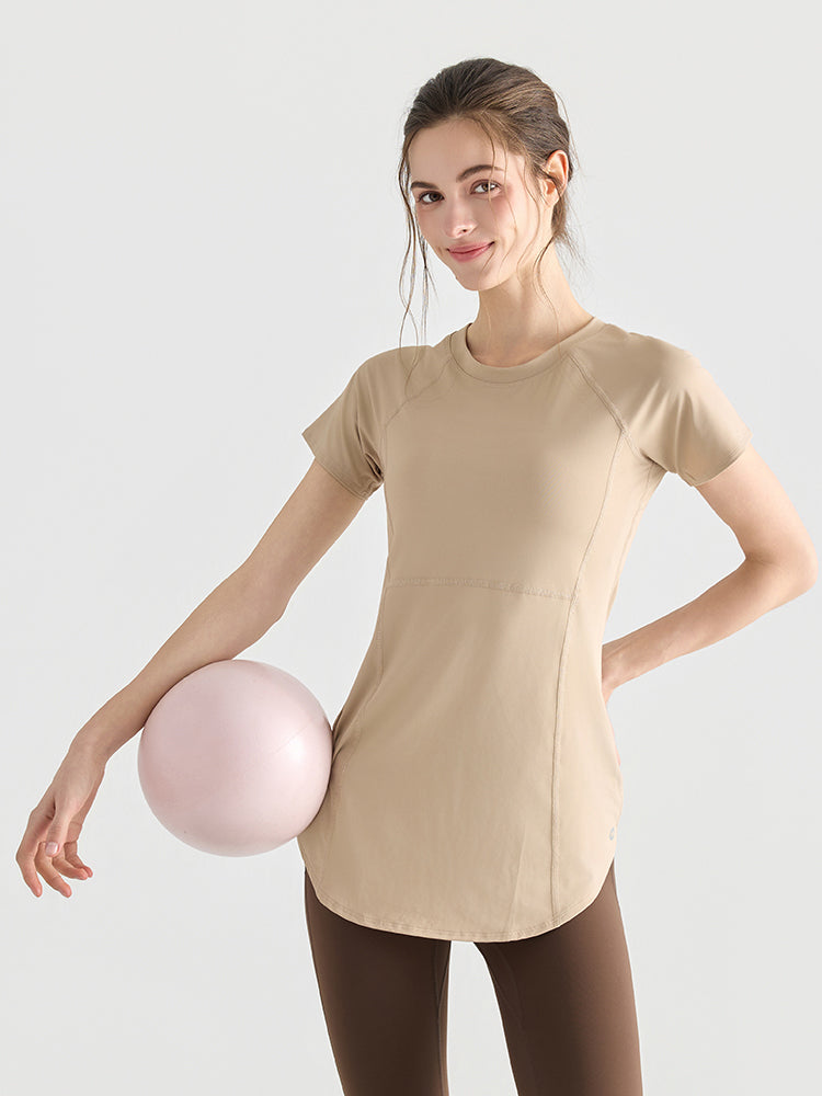 Yomoment ロング丈 レディース 半袖Tシャツ 着痩せ 体型カバー トップス 細見え ヒップカバー