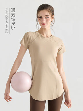 Yomoment ロング丈 レディース 半袖Tシャツ 着痩せ 体型カバー トップス 細見え ヒップカバー