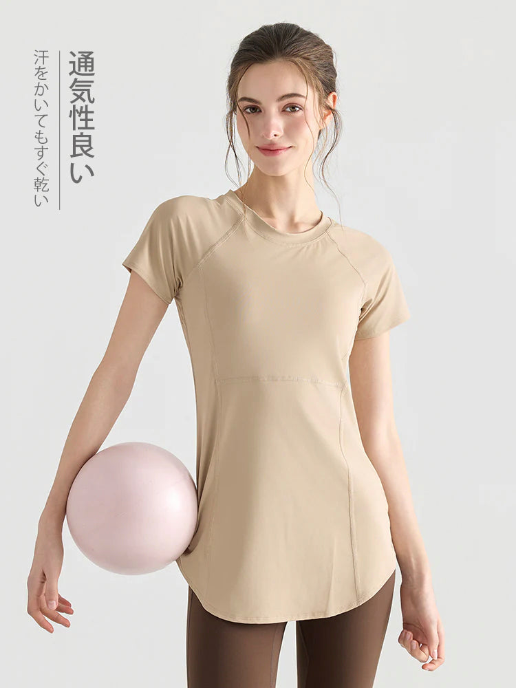 Yomoment ロング丈 レディース 半袖Tシャツ 着痩せ 体型カバー トップス 細見え ヒップカバー