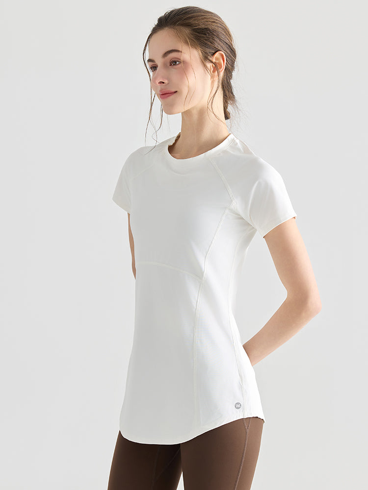 Yomoment ロング丈 レディース 半袖Tシャツ 着痩せ 体型カバー トップス 細見え ヒップカバー