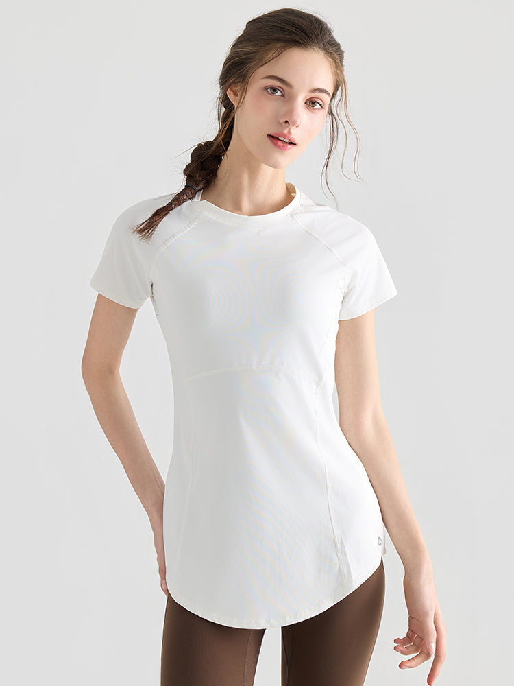 Yomoment ロング丈 レディース 半袖Tシャツ 着痩せ 体型カバー トップス 細見え ヒップカバー