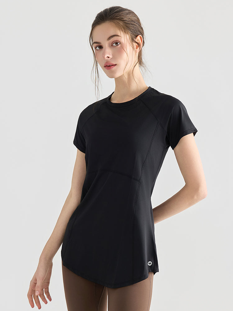 Yomoment ロング丈 レディース 半袖Tシャツ 着痩せ 体型カバー トップス 細見え ヒップカバー