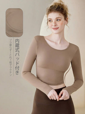 Yomoment バック開き ストラップ交差 長袖トップス パッド付き 美背 女性らしいシルエット