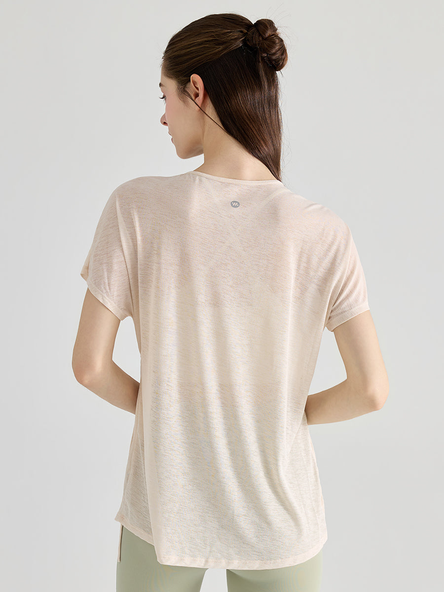 Yomoment ヨガTシャツ レディース 体型カバー ゆったり 透け感 軽量速乾 サイドリボン 半袖 通気 