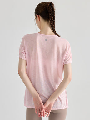 Yomoment ヨガTシャツ レディース 体型カバー ゆったり 透け感 軽量速乾 サイドリボン 半袖 通気 
