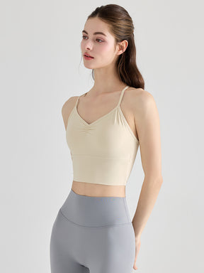 Yomoment レディース 細肩ストラップ Vネック ヨガブラ フロントクロス ヨガTシャツ 2点セット 重ね着風 単品使い可能