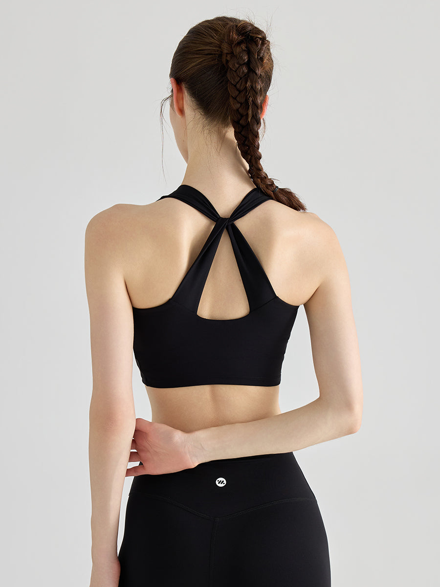 Uネック バックツイスト ヨガブラトップ カップ付き