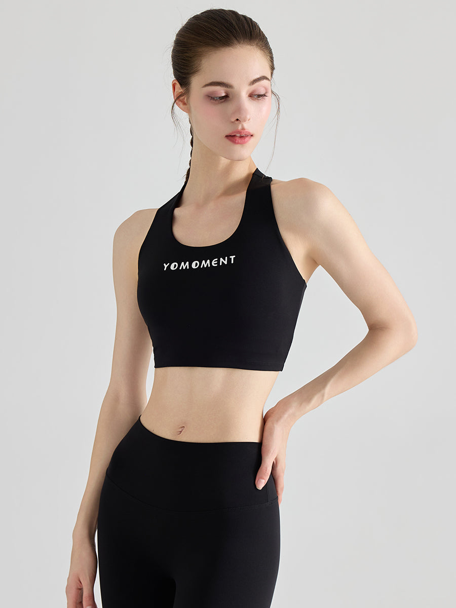 Uネック バックツイスト ヨガブラトップ カップ付き