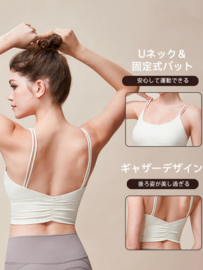 Yomoment 美背 スポーツブラ ダブルストラップ バックシャーリング レディース バックスタイル