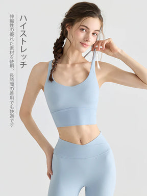 Yomoment ミディアムサポート おしゃれ 背中デザイン 美背スポーツブラ レディース 快適フィット