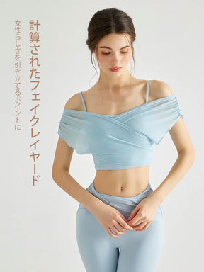 Yomoment 透け感 シアートップス カップ付き ブラトップ レディース 重ね着風 抜け感