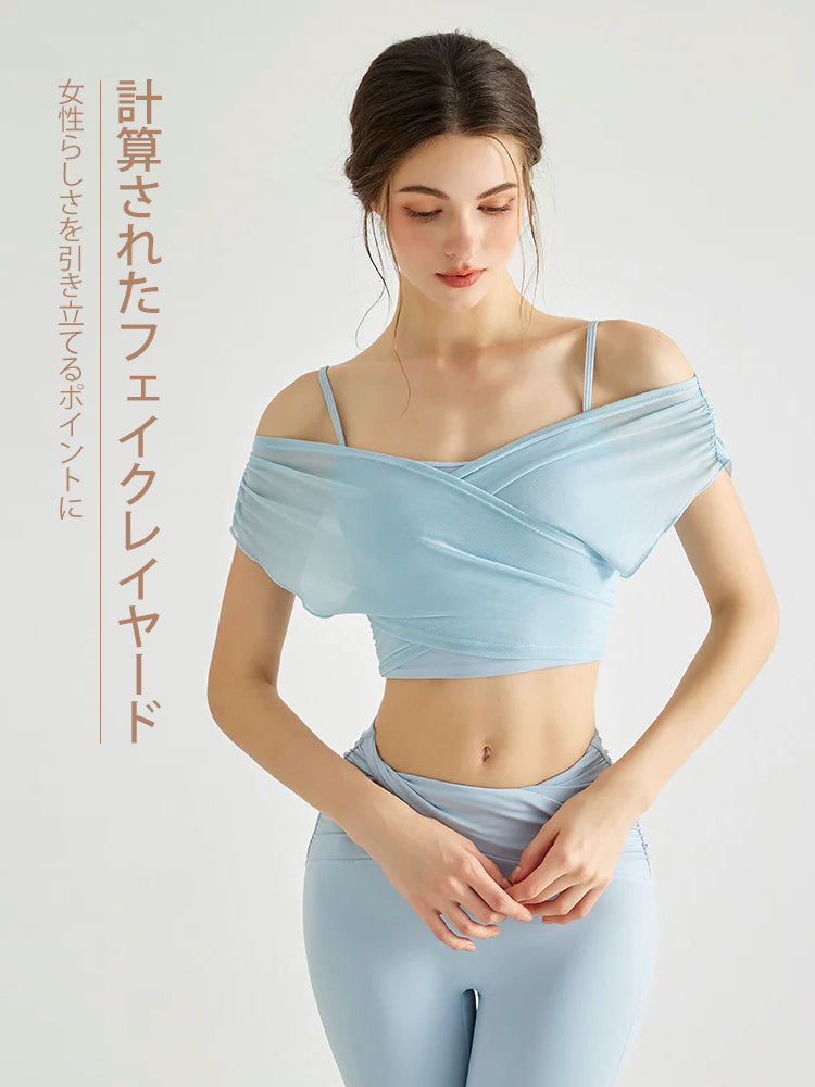 Yomoment 透け感 シアートップス カップ付き ブラトップ レディース 重ね着風 抜け感