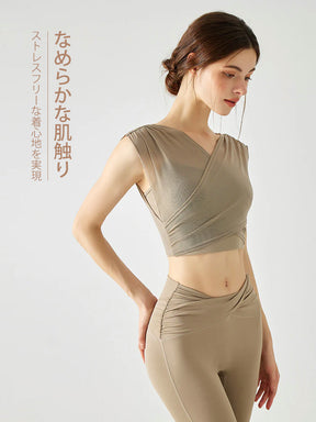 Yomoment 透け感 シアートップス カップ付き ブラトップ レディース 重ね着風 抜け感